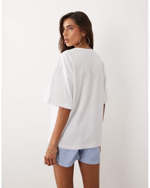 The Frolic White Exclusive 'palermo' Postcard Graphic Front Oversized T-shirt