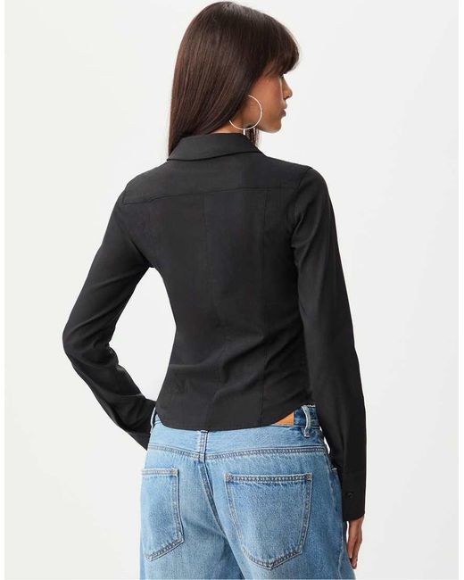 Stradivarius Black Fitted Shirt With Zip