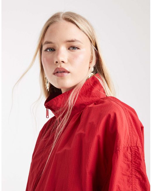 ASOS Red Oversized Bubble Hem Track Jacket
