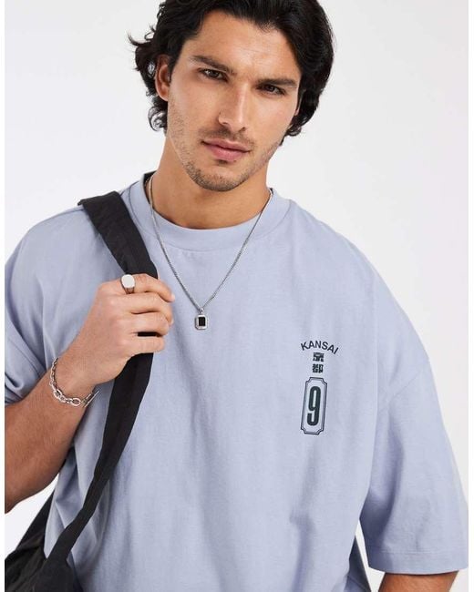 ASOS Blue Oversized T-shirt With Dragon Graphic for men