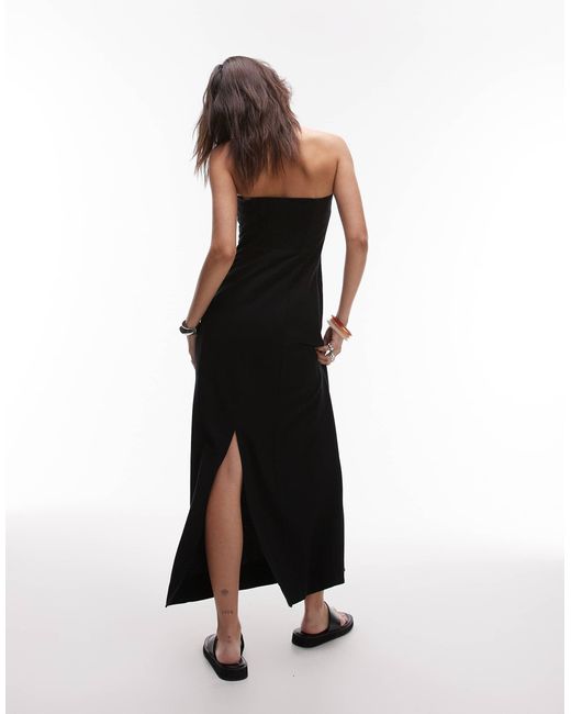 Robe bandeau mi-longue en lin mélangé à larges coutures TOPSHOP en coloris White