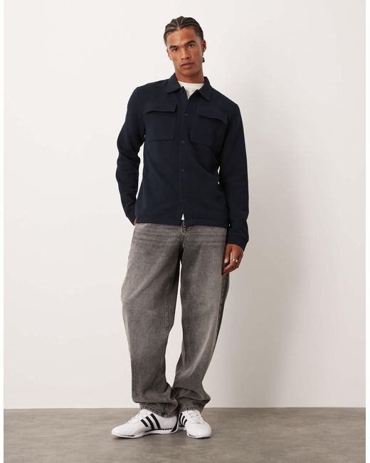 ASOS Blue Button Through Textured Shacket for men