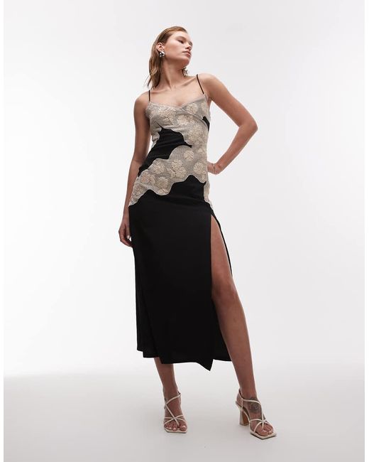 TOPSHOP White Contrast Raffia Insert Midi Slip Dress