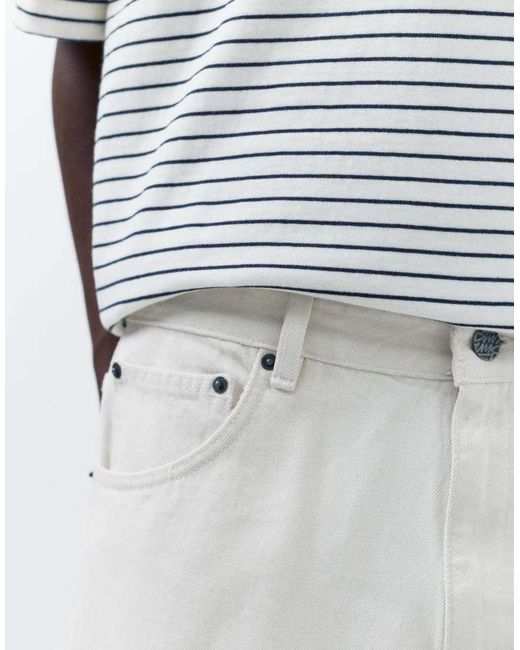 Pull&Bear White Baggy Denim Bermuda Shorts for men