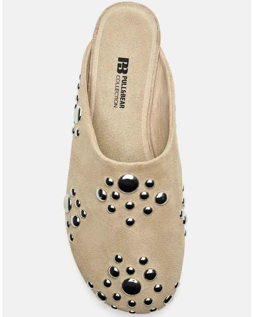 Pull&Bear Natural Studded Leather Mule Shoes