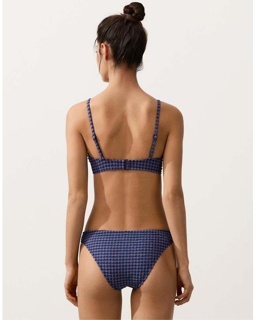 Oysho Blue Gingham Triangle Bikini Top