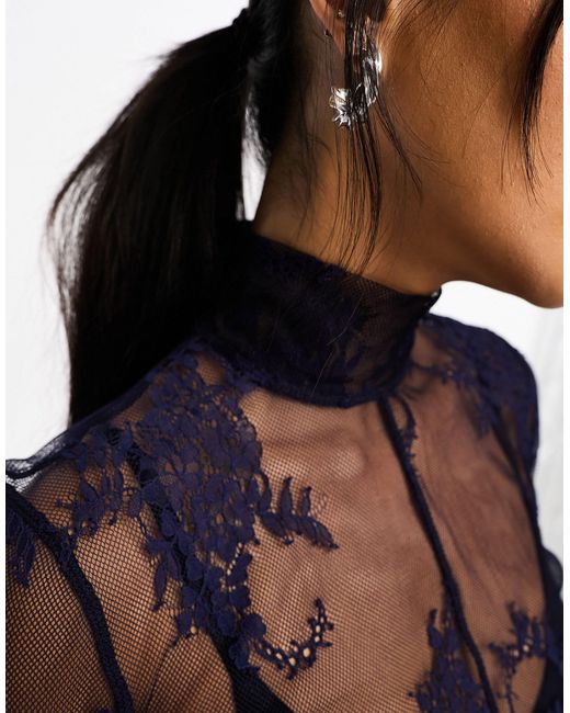 & Other Stories Blue Sheer Lace Top