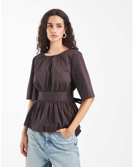 Vero Moda Black Poplin Low Bow Back Top