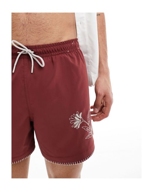 Abercrombie & Fitch Red Embroide 5in Pull On Swim Shorts for men