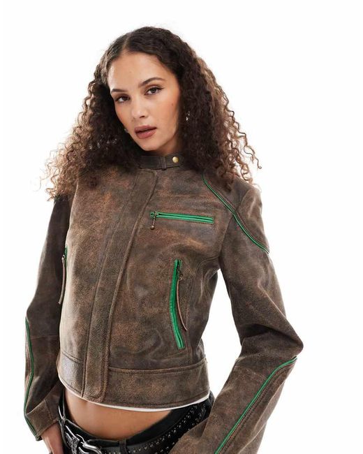 Urbancode Brown Distressed Leather Motor Jacket