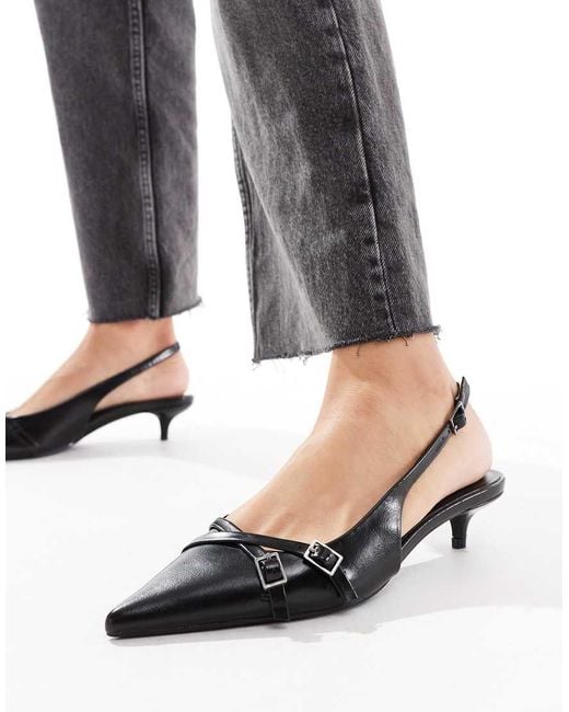Pull&Bear White Slingback Kitten Heel With Buckle Detail