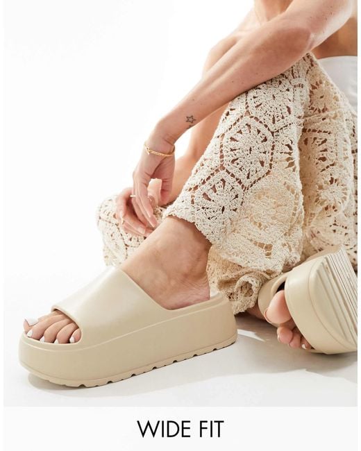 Asos Design Wide Fit White Freedom Cleated Flatform Slider