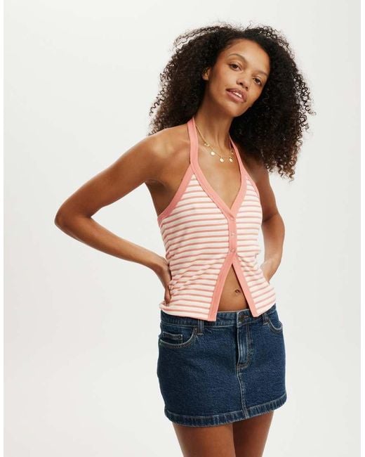 Cotton On Blue Alexa Button Front Halter