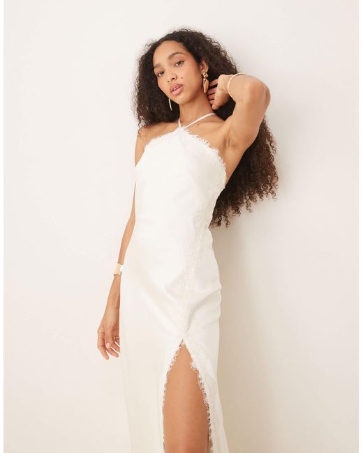 Abercrombie & Fitch Natural – neckholder-midikleid aus satin