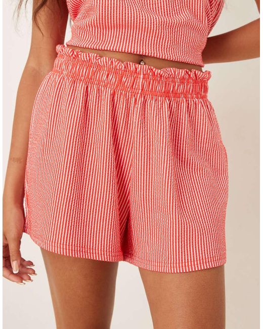 Gina Tricot Pink Co-Ord Textured Ruffled Edge Shorts