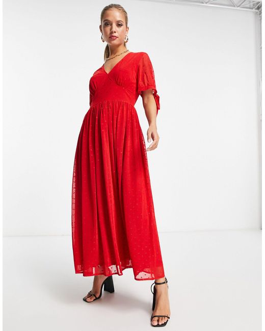 Never Fully Dressed Tie Sleeve Glitter Heart Maxi Dress in Red | Lyst ...