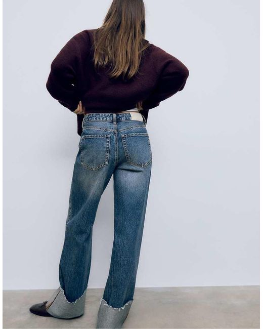 Stradivarius Blue D65 Straight Turn-up Jeans