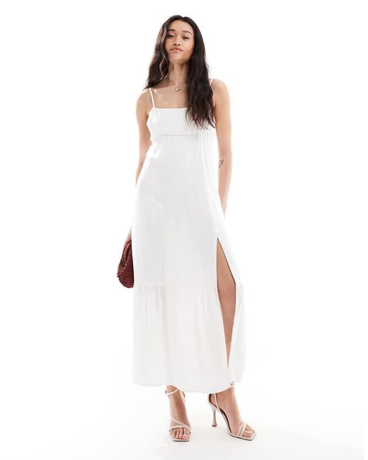 Hollister White Square Neck Babydoll Maxi Dress With A Slit