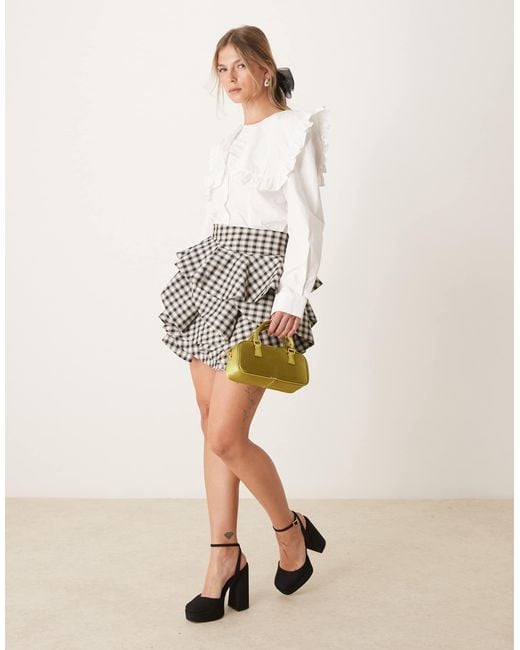 Sister Jane White Dream Check Print Ruffle Mini Skirt