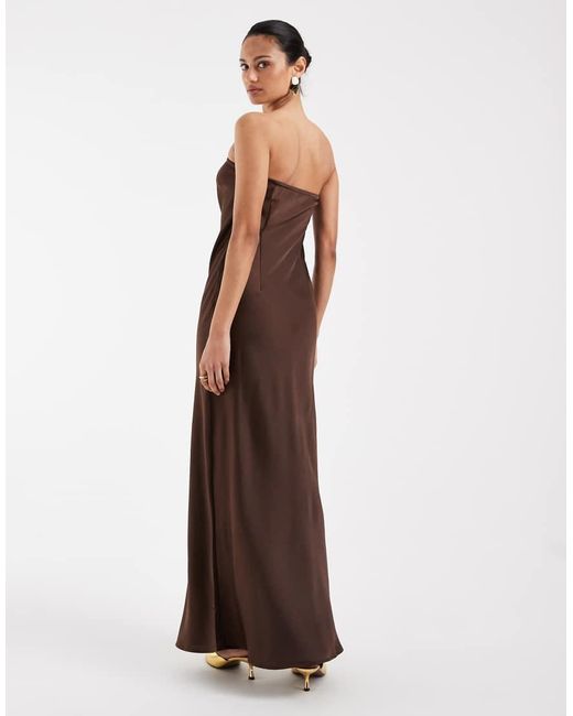 Object Brown Bandeau Satin Maxi Dress