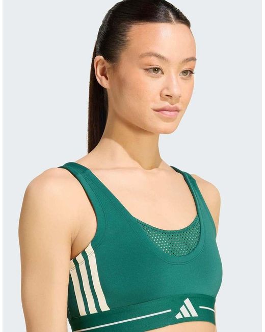 Adidas Originals Green Hyperglam 3-stripes Colourblock Light Support Bra