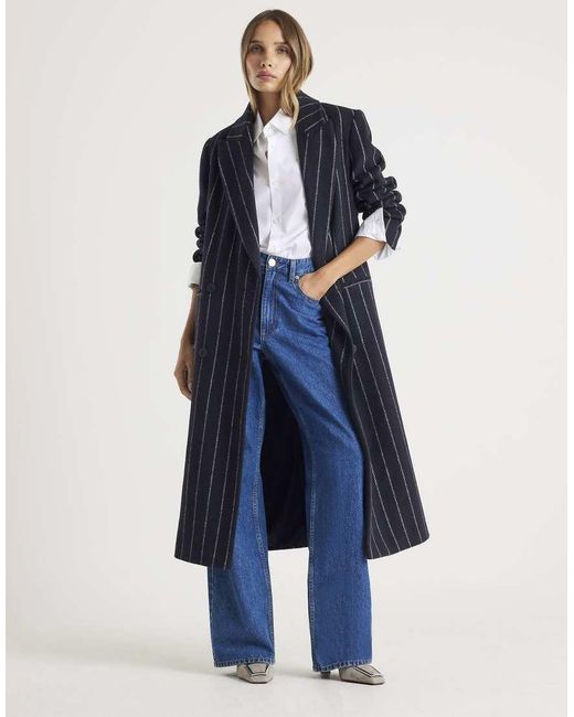 River Island Blue Pinstripe Double Breasted Coat