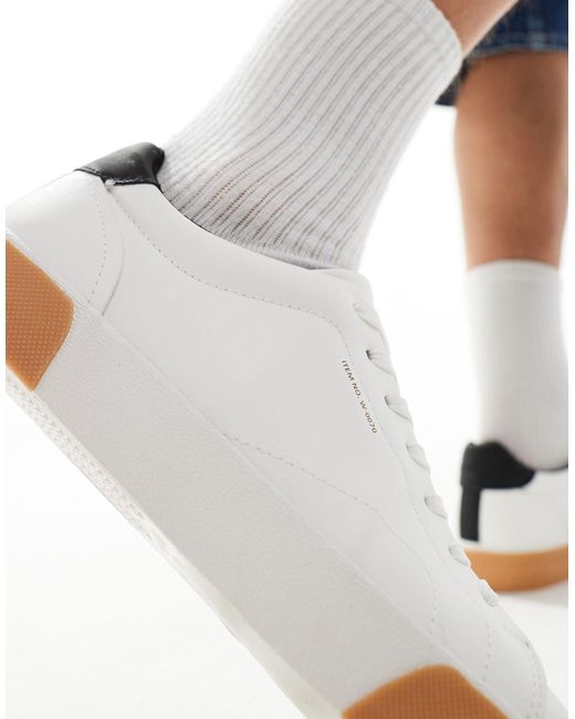 Bershka White Retro Sneakers With Contrast Back Tab for men