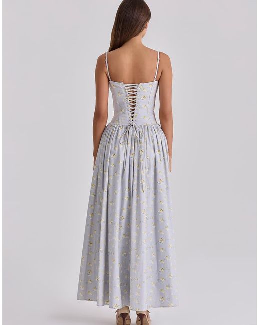 House Of Cb Purple Rona Wildflower Print Cotton Lace Up Maxi Dress