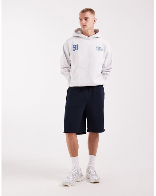 ASOS White Oversized Long Length Jersey Short With Piping for men