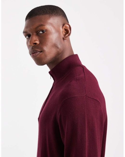 Threadbare Red 1/4 Zip Knitted Jumper for men