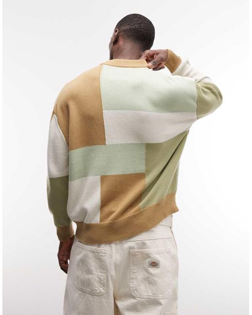 BLKVIS Green Patchwork Knitted Crewneck Jumper for men