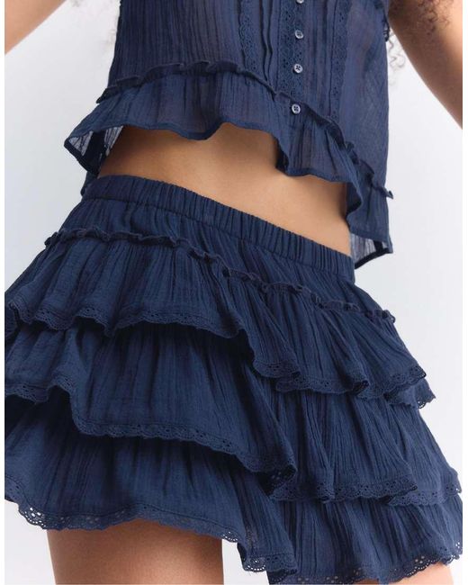 Stradivarius Blue Ruffled Crinkle Skort