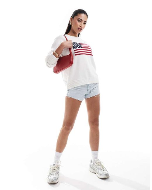 Hollister White Us Flag Knit Jumper
