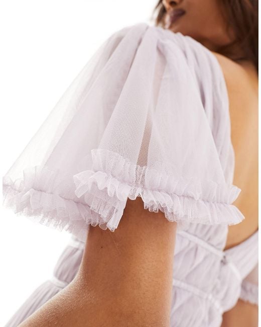 Beauut Pink Bridesmaid Tulle Maxi Dress With Flutter Sleeve