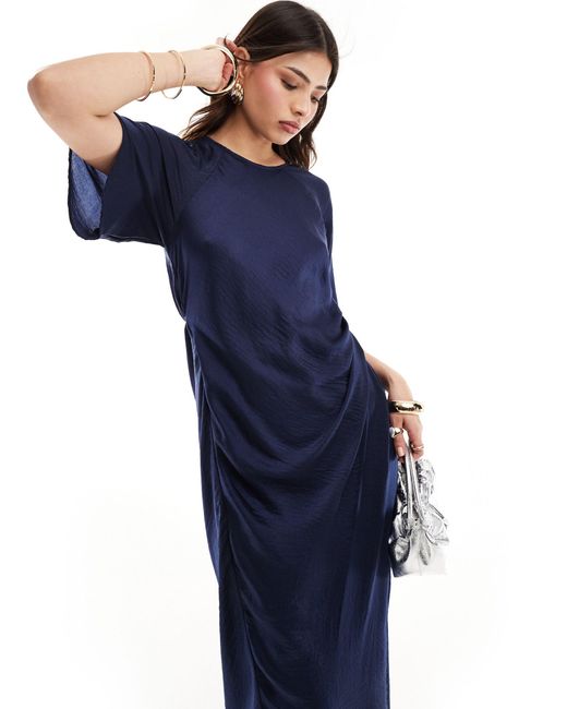 ASOS Blue Flutter Sleeve Wrap Midi Dress