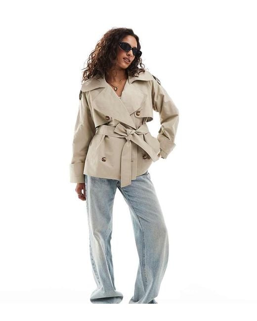 ASOS Natural Asos Design Petite Oversized Short Trench Coat With Belt