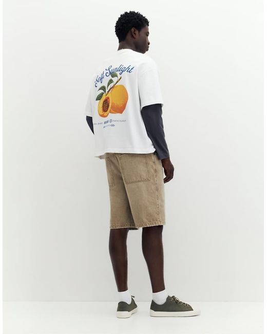 Pull&Bear White Stwd Peach Graphic T-shirt for men