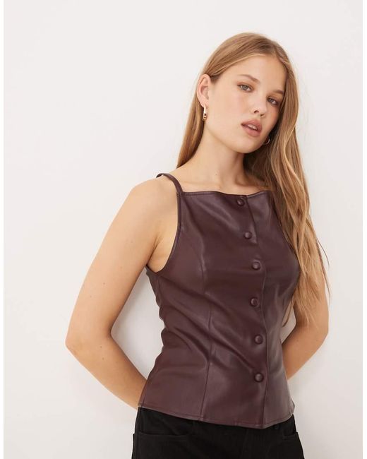 Gina Tricot Brown Buttoned Pu Top