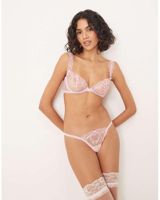 For Love & Lemons Natural Ily Embroidery Thong Panty Co-ord