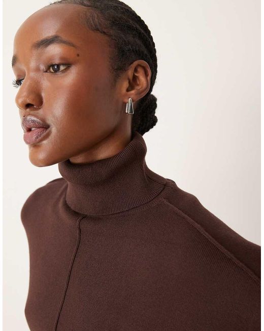 Vila Brown High Neck Oversized Jumper With Seam Detail