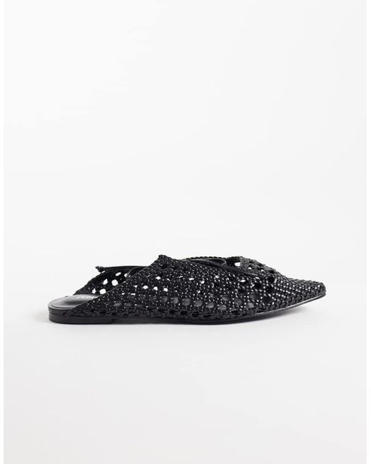 Public Desire Black Tabitha Woven Pointy Flat Mules