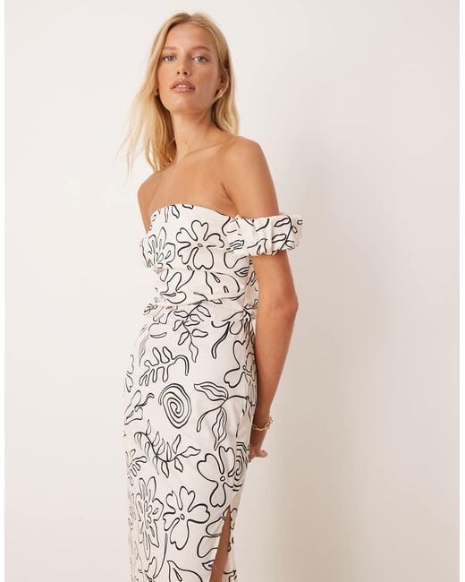 Mango Natural Off Shoulder Midi Dress