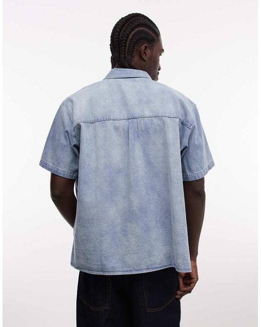 Obey Blue Owens Denim Short Sleeve Shirt for men