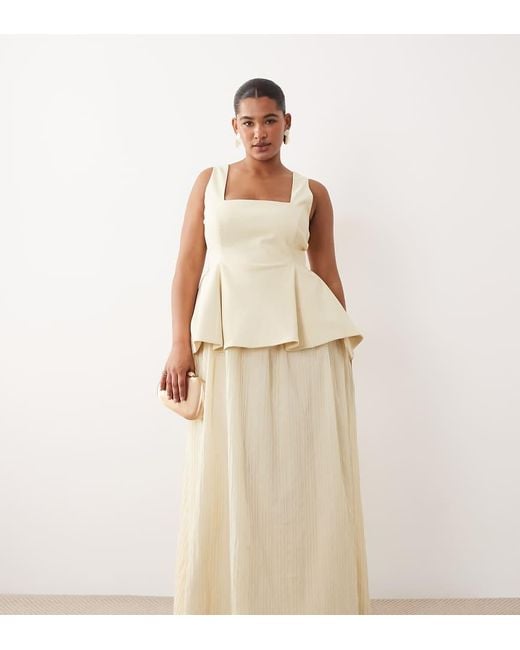 ARRANGE Natural Curve Square Neck Maxi Dress With Linear Jacquard Skirt