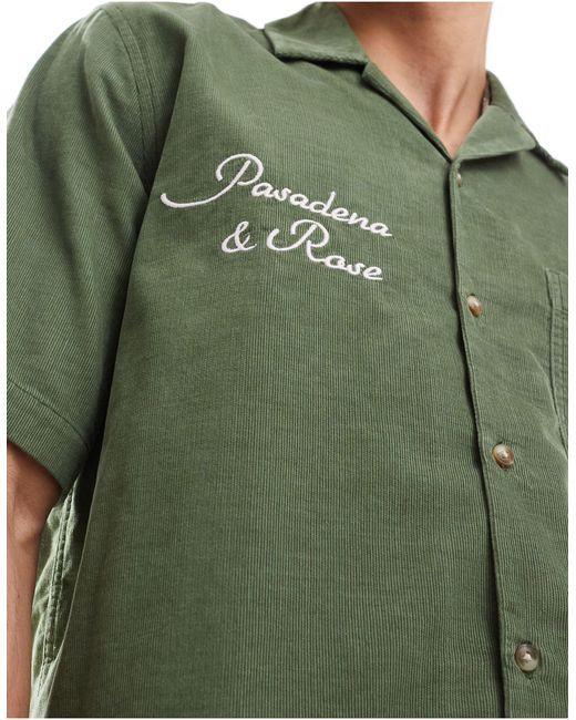 Camicia squadrata taglio corto vestibilità comoda con ricamo sul petto e rever di ASOS in Green da Uomo