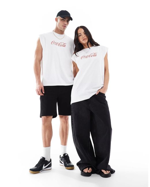 ASOS White Unisex Oversized License Tank Top With Coca-cola Prints