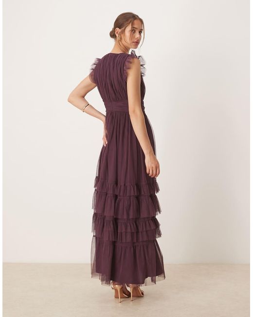 ANAYA Purple Flutter Sleeve Ruffle Maxi Dress