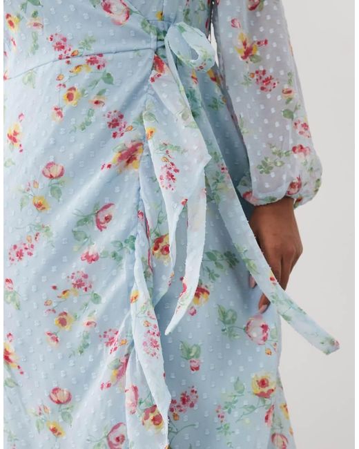 Vila Curve Blue Dobby Wrap Maxi Dress With Frill Detail
