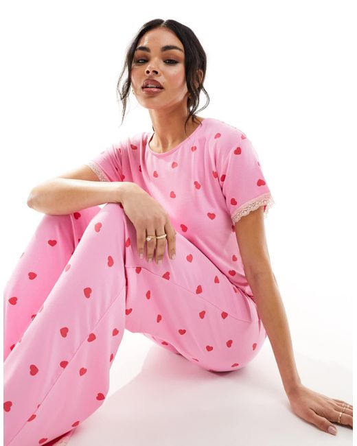 ASOS Mix En Match Superzachte Pyjama t shirt Met Hartjesprint in het Roze Lyst NL