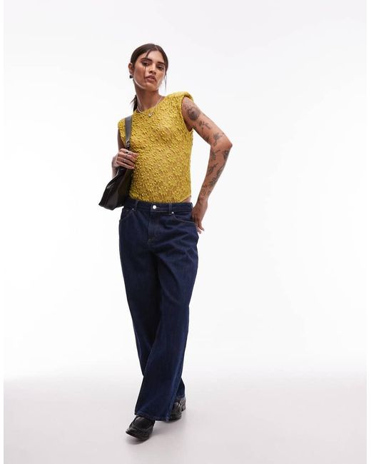 ASOS Yellow Sheer Lace Shoulder Pad Bodysuit